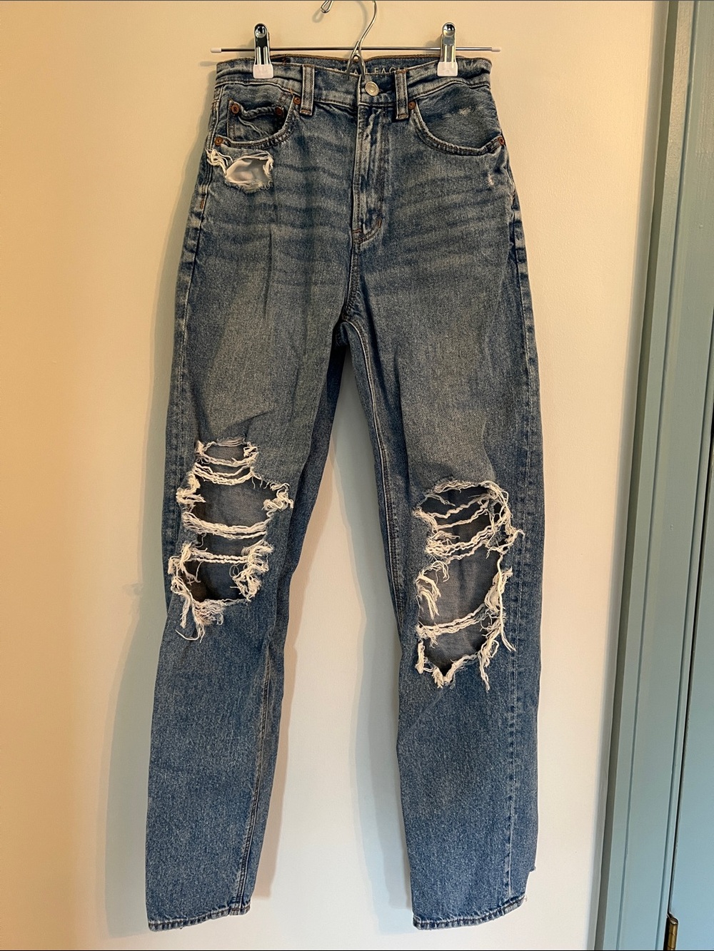 American Eagle Highest Rise Baggy Straight Distressed Jeans